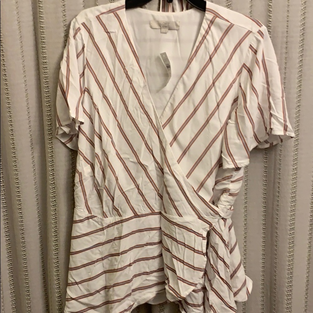 Peplum wrap top white striped